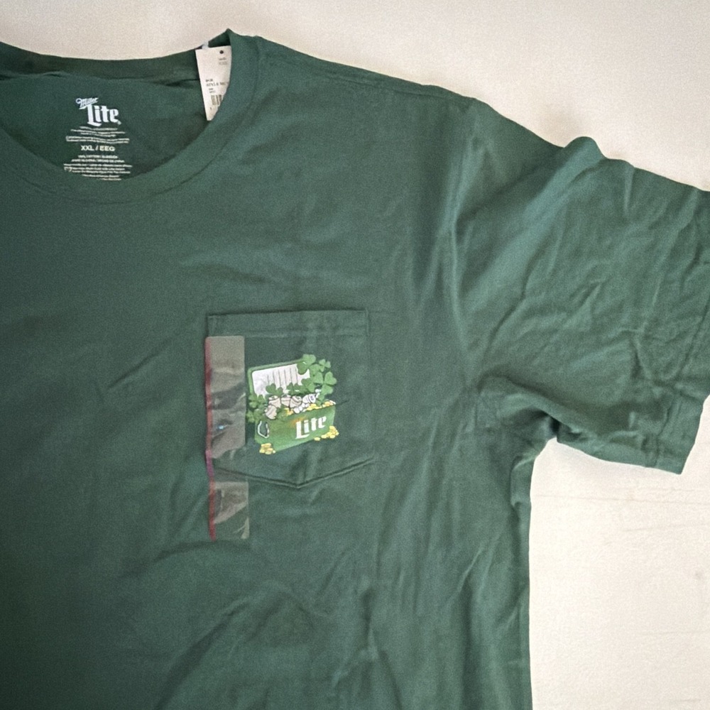Miller Lite Green St. Patrick's Day Pocket T-Shirt XXL Breweriana Clover - Picture 5 of 5